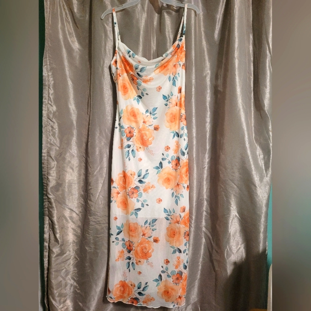 SHEIN orange white floral slip summer dress size large